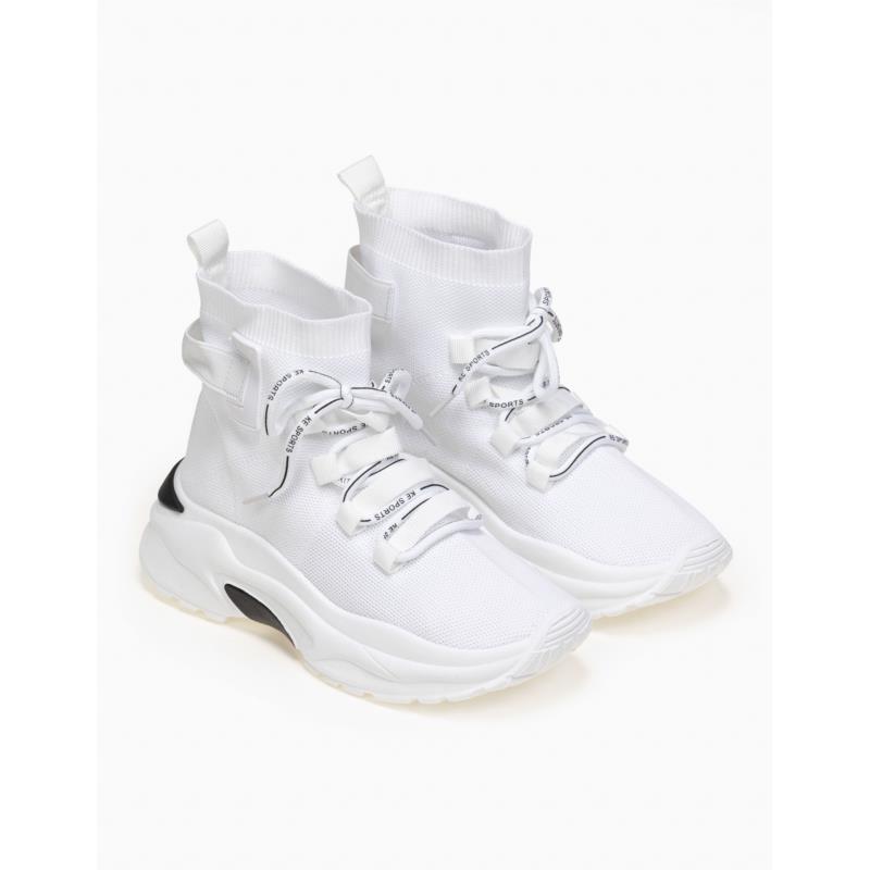 Sneakers μποτάκια κάλτσα με κορδόνια - Λευκό