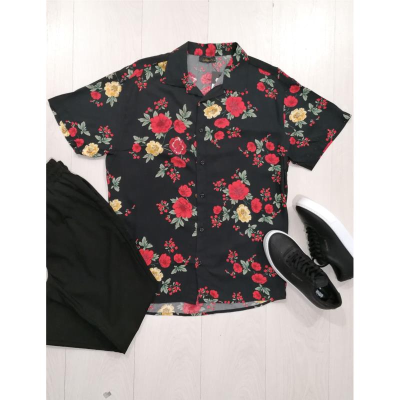 Ανδρικό μαύρο φλοράλ κοντομάνικο πουκάμισο 202152