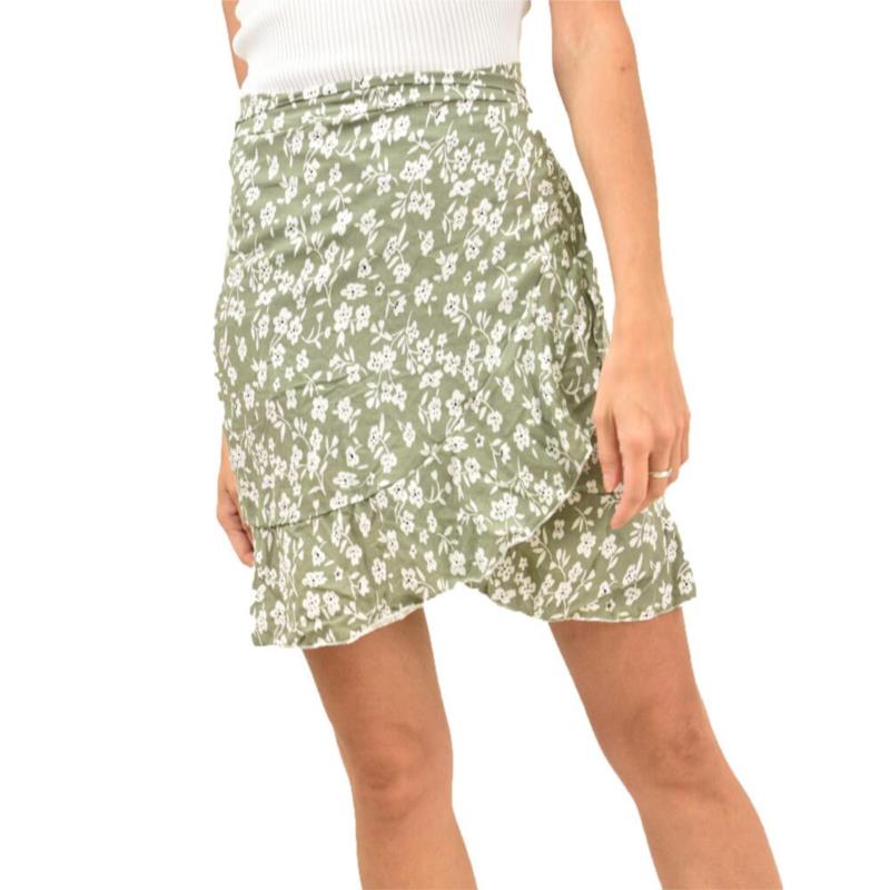 Γυναικεία κρουαζέ mini φούστα φλοράλ Λαδί 11839