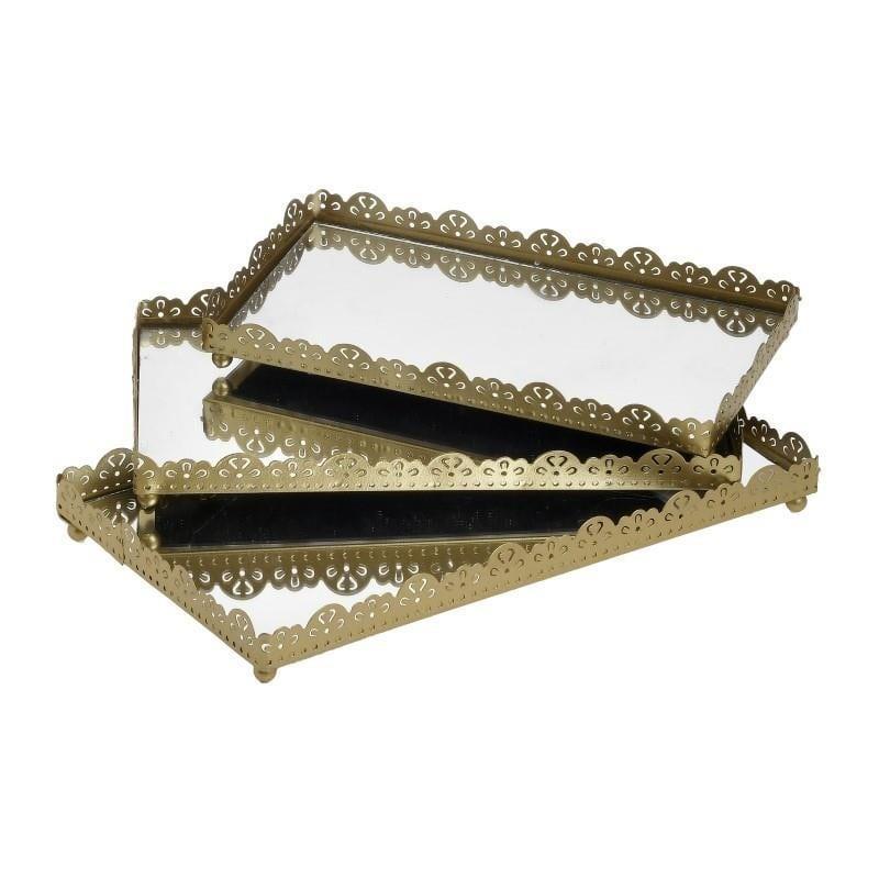 S/3 Δίσκοι σερβιρίσματος μεταλλικοί με καθρέπτη χρυσοί 25x15x4cm Inart 3-70-874-0079