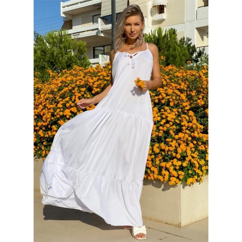 Maxi αέρινο φόρεμα balloon - Λευκό