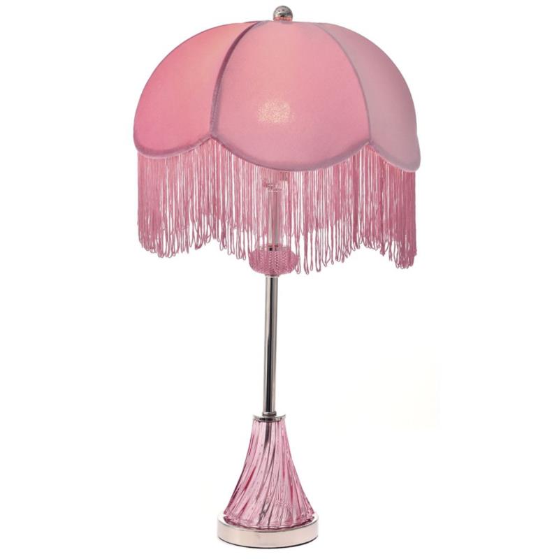 Επιτραπέζιο φωτιστικό από γυαλί-ύφασμα σε ροζ χρώμα Φ41x66