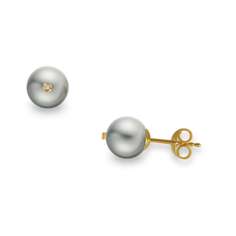 Σκουλαρίκια με γκρι μαργαριτάρια και διαμάντια σε χρυσή βάση Κ18 - G317599WG
