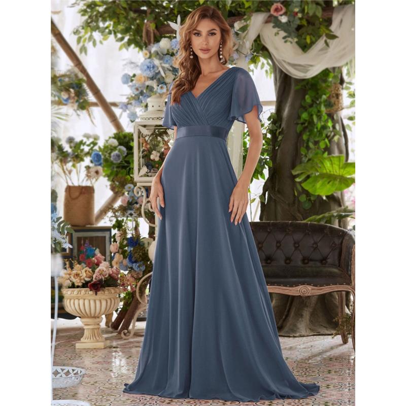 ΑΜΕΣΑ ΔΙΑΘΕΣΙΜΟ: Κοντομάνικο μακρύ φόρεμα TANYA DUSTY BLUE (ΝΟΥΜΕΡΑ ΜΕΧΡΙ 7XL)