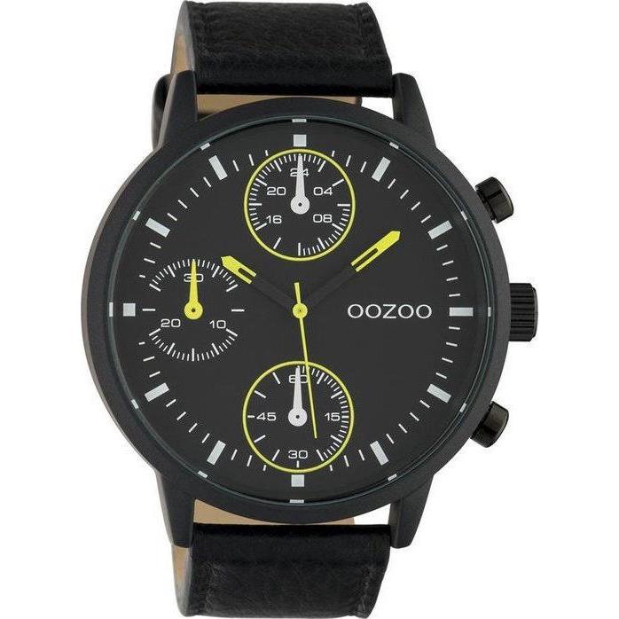 OOZOO Timepieces XXL - C10534, Black case with Black Leather Strap