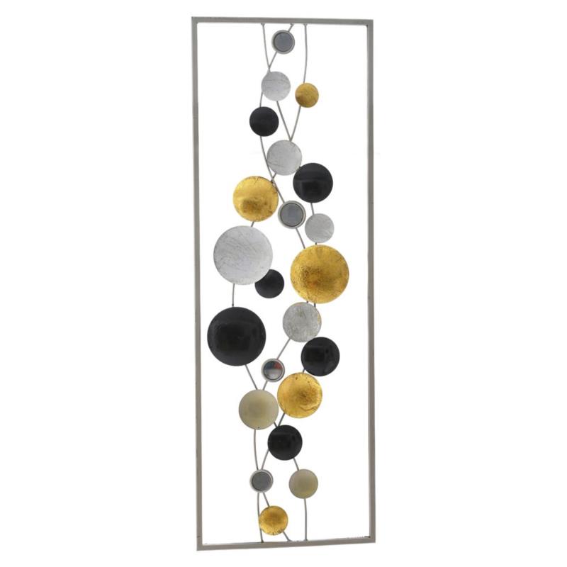 Διακοσμητικό τοίχου με κύκλους από μέταλλο σε χρώμα μαύρο/χρυσό 30x90