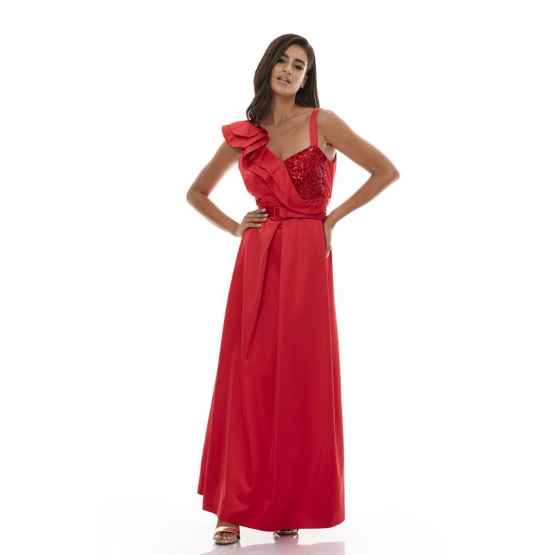 Μάξι Especial Φόρεμα Με Βολάν Ώμο Κόκκινο