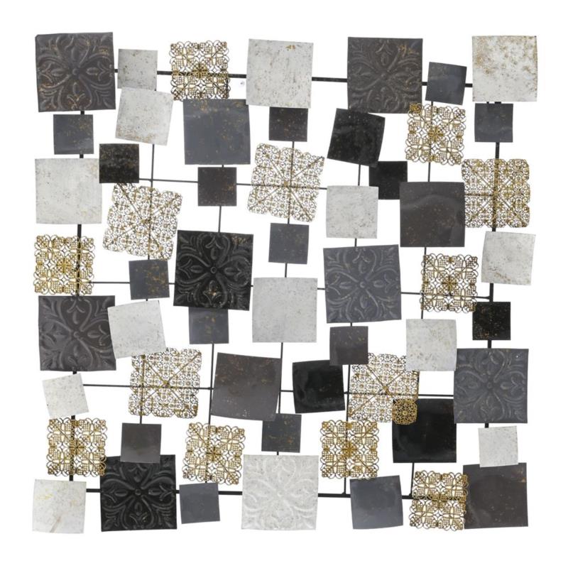 Διακοσμητικό τοίχου με τετράγωνα από μέταλλο σε χρώμα κρεμ/χρυσό 76x76