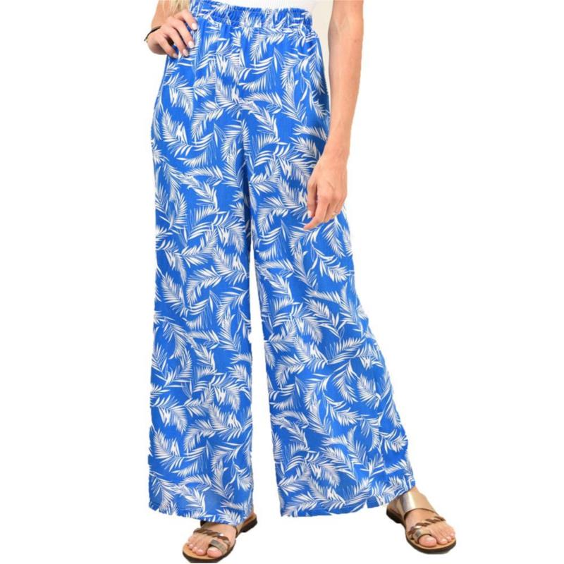 Γυναικεία παντελόνα με σχέδιο φύλλα Μπλε 12191