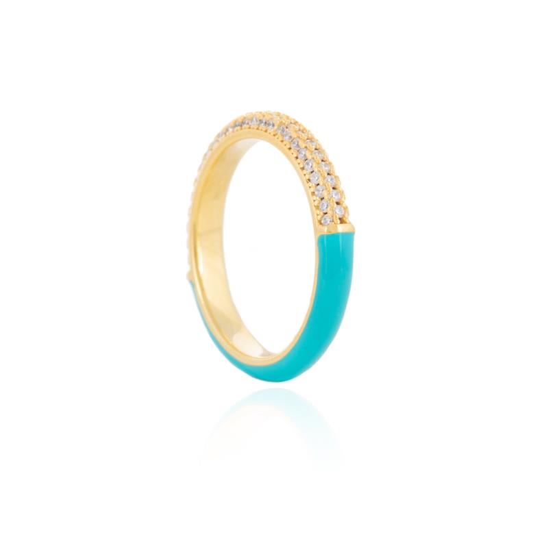 Ασημένιο Δαχτυλίδι Βεράκι με Γαλάζιο Σμάλτο και λευκά Ζιργκόν Επιχρυσωμένο
