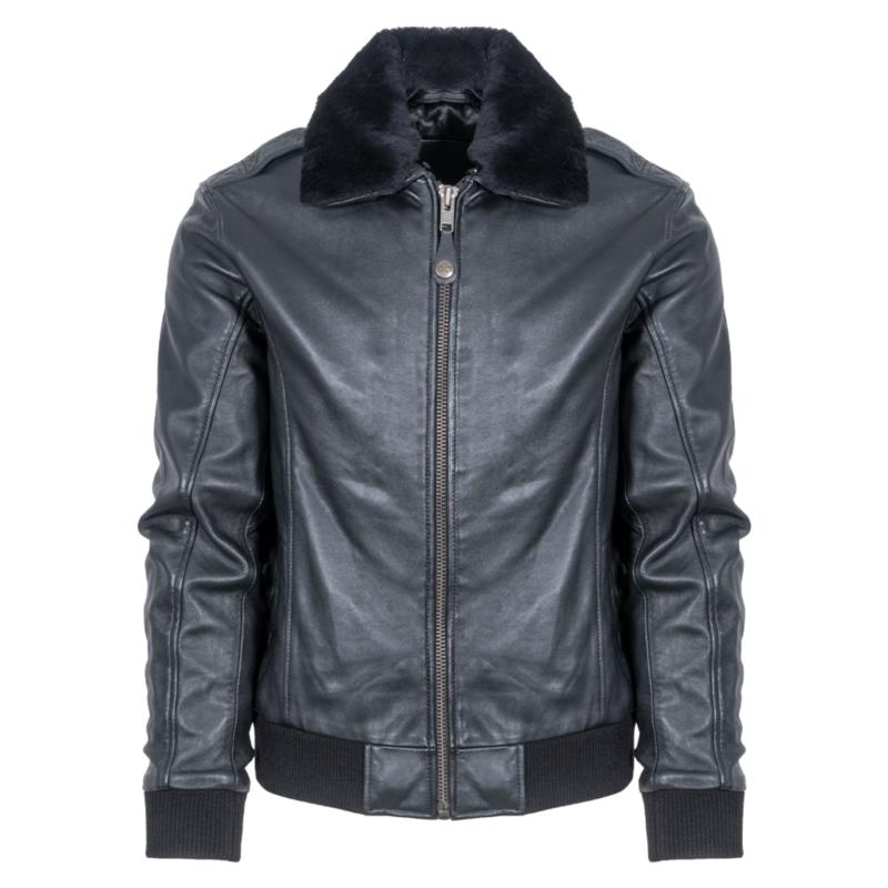 Prince Oliver Δερμάτινο Μαύρο Μπουφάν Aviator 100% Leather Jacket (Modern Fit) New Arrival