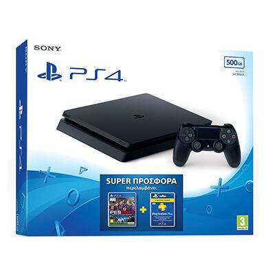 Sony PlayStation 4 - 500GB Slim D Chassis & Pro Evolution Soccer 2017 & 3 Μήνες PS Plus