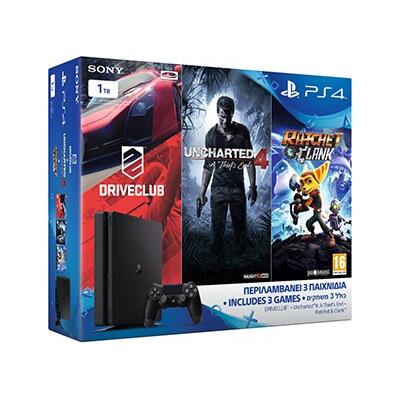 Sony PlayStation 4 - 1TB Slim D Chassis & Uncharted 4: Το Τέλος Ενός Κλέφτη & DriveClub & Ratchet & Clank