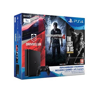 Sony PlayStation 4 - 1TB Slim D Chassis & Uncharted 4: Το Τέλος Ενός Κλέφτη & DriveClub & The Last of Us Remastered