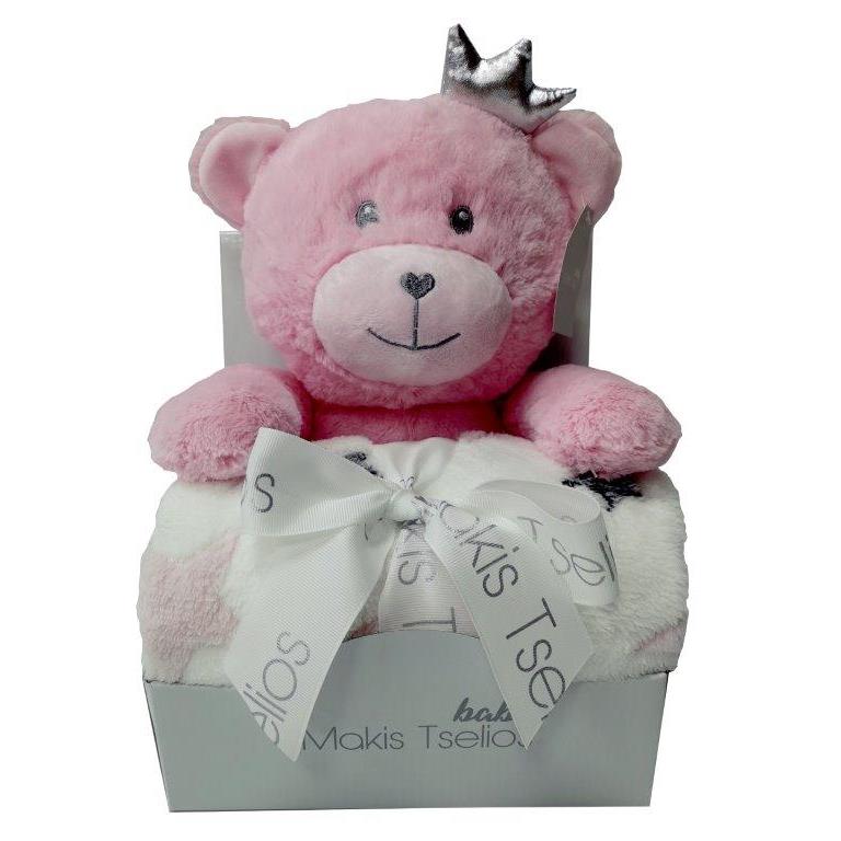 Σετ Κουβέρτα Αγκαλιάς Fleece Bebe 80x110εκ. Με Αρκουδάκι Toys Pink Makis Tselios (Ύφασμα: Fleece, Χρώμα: Ροζ) - Makis Tselios - 322480123456