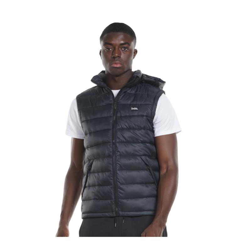 073128 BODY ACTION ΜΠΟΥΦΑΝ ΑΜΑΝΙΚΟ PADDED GILET WITH HOOD - BLACK
