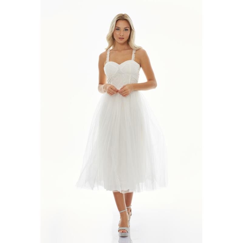Μάξι Τούλινο Romantic Dreamed Φόρεμα Λευκό