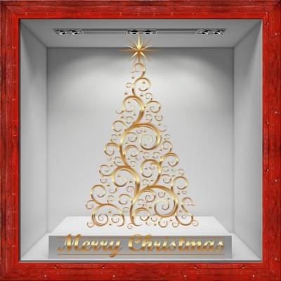 Golden Christmas Tree Χριστουγεννιάτικα Αυτοκόλλητα βιτρίνας 100 x 138 εκ.