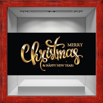 Merry Christmas Black-Gold Χριστουγεννιάτικα Αυτοκόλλητα βιτρίνας 80 x 38 εκ.