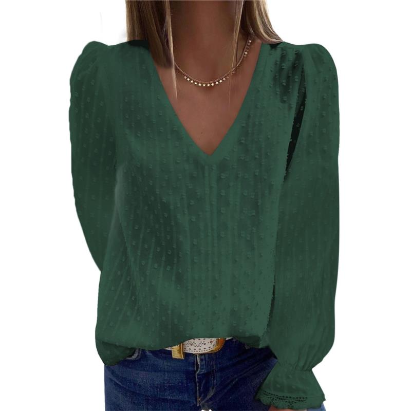 ΑΜΕΣΑ ΔΙΑΘΕΣΙΜΟ: πράσινο πουά μπλουζάκι με V ντεκολτέ DAWNA GREEN