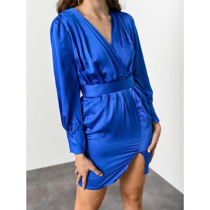 Φόρεμα Mini Κρουαζέ Σατέν Μπλε - Cocktail Club