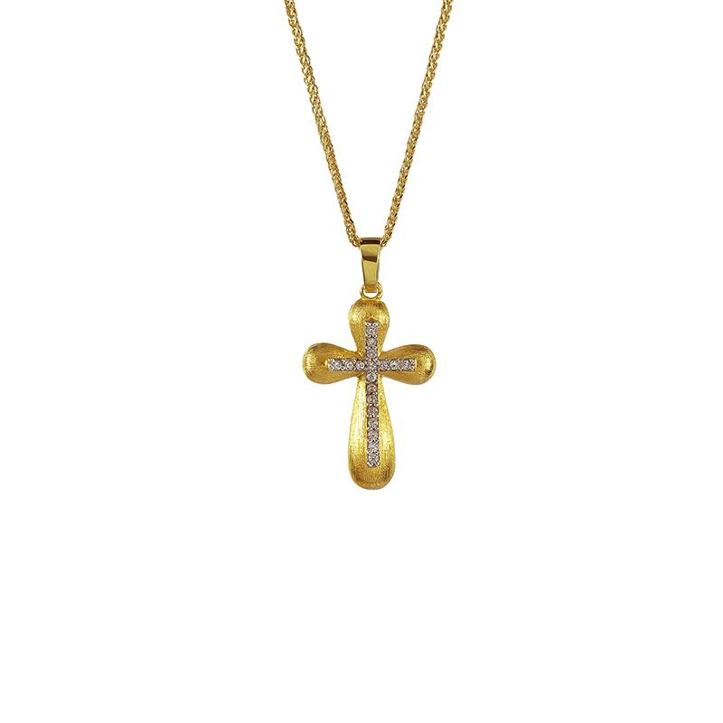 Χρυσός σταυρός Κ14 με ζιργκόν ΧΣ00020 - Με την αλυσίδα της φωτογραφίας 40cm