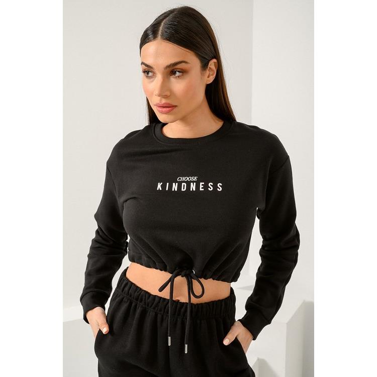 Κροπ φούτερ με τύπωμα (BLACK)