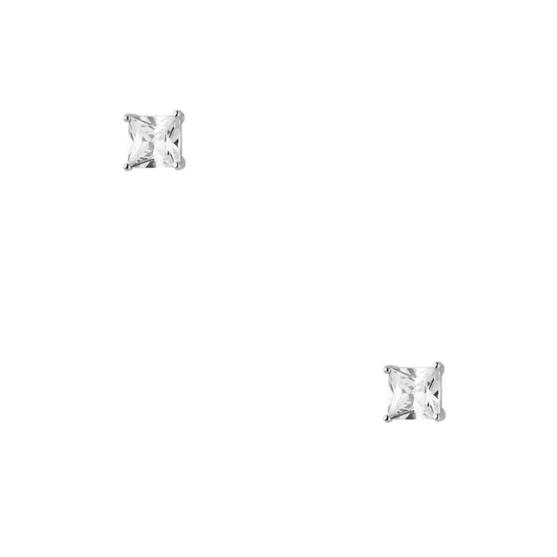Μονόπετρα Σκουλαρίκια από ασήμι 925° Τετράγωνα με ζιργκόν 0.4mm