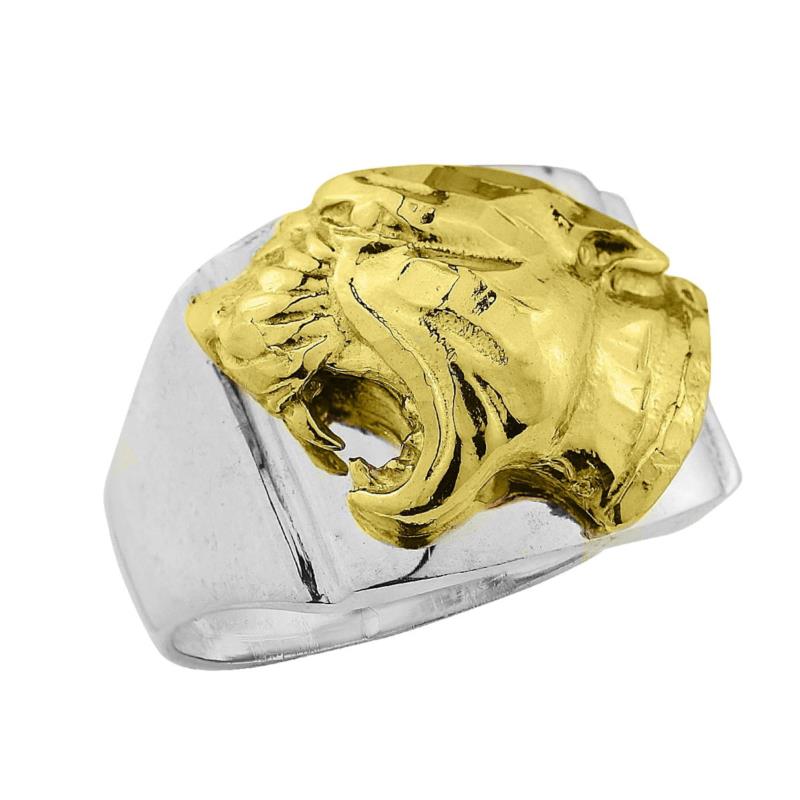Δαχτυλίδι ανδρικό από ασήμι 925° με κεφάλι Πάνθηρα χρυσό