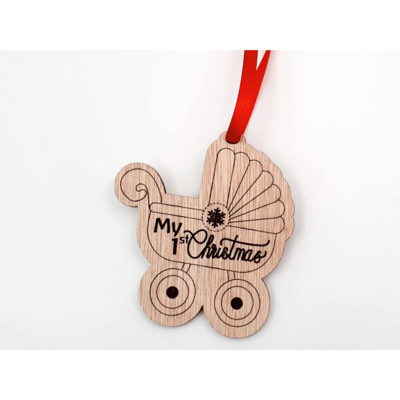 Χριστουγεννιάτικο ξύλινο στολίδι "My 1st Christmas καρότσι"