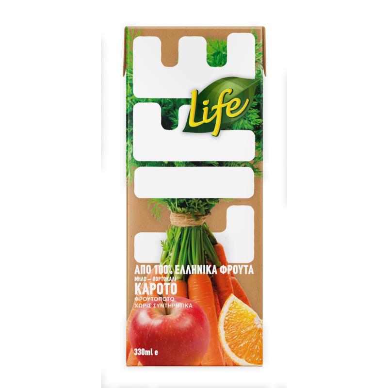 Χυμός Μήλο, Πορτοκάλι, Καρότο Φρουτοποτό Life (330 ml)