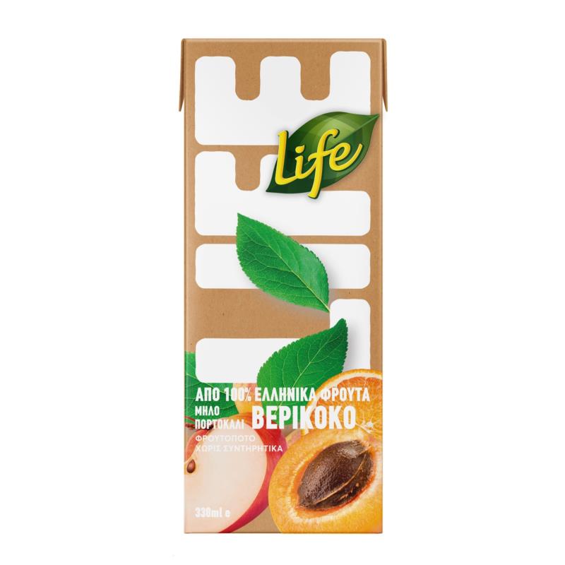 Χυμός Βερίκοκο, Μήλο, Πορτοκάλι Φρουτοποτό Life (330 ml)