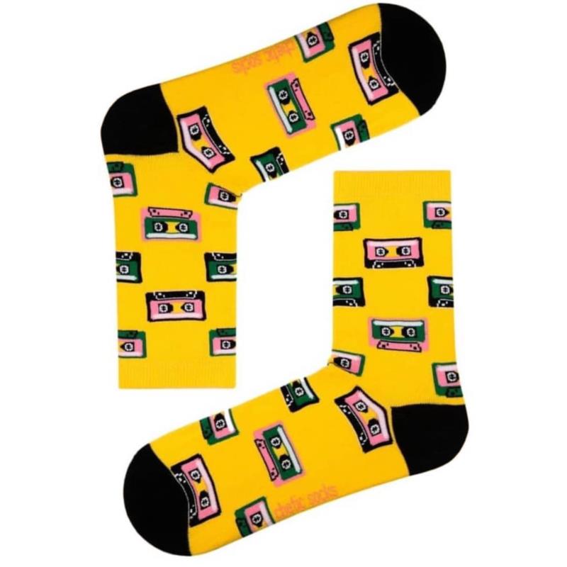 Κάλτσες με σχέδιο κασέτα κίτρινο unisex 78% βαμβάκι