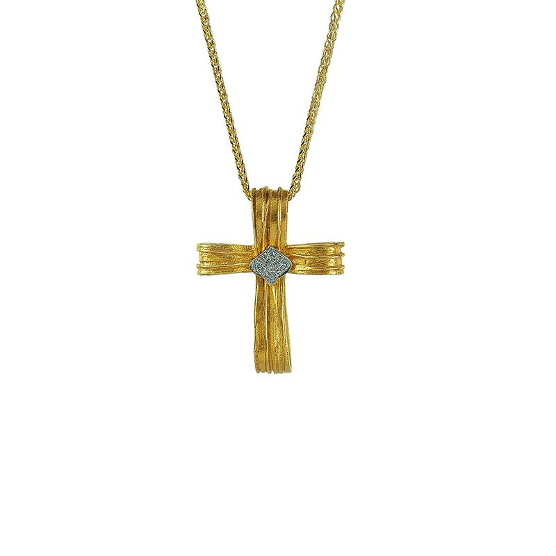 Χρυσός ματ σταυρός Κ14 με ζιργκόν ΧΣ00011Α - Χωρίς Αλυσίδα