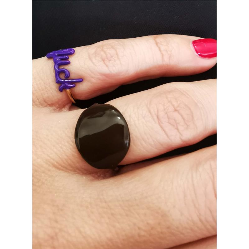 Δαχτυλίδι με σκούρο καφέ σμάλτο f & l accessories