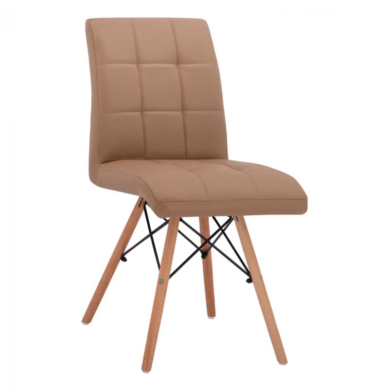 Καρέκλα "ROSA" από ξύλο/PU σε χρώμα φυσικό/καπουτσίνο 43x57x84