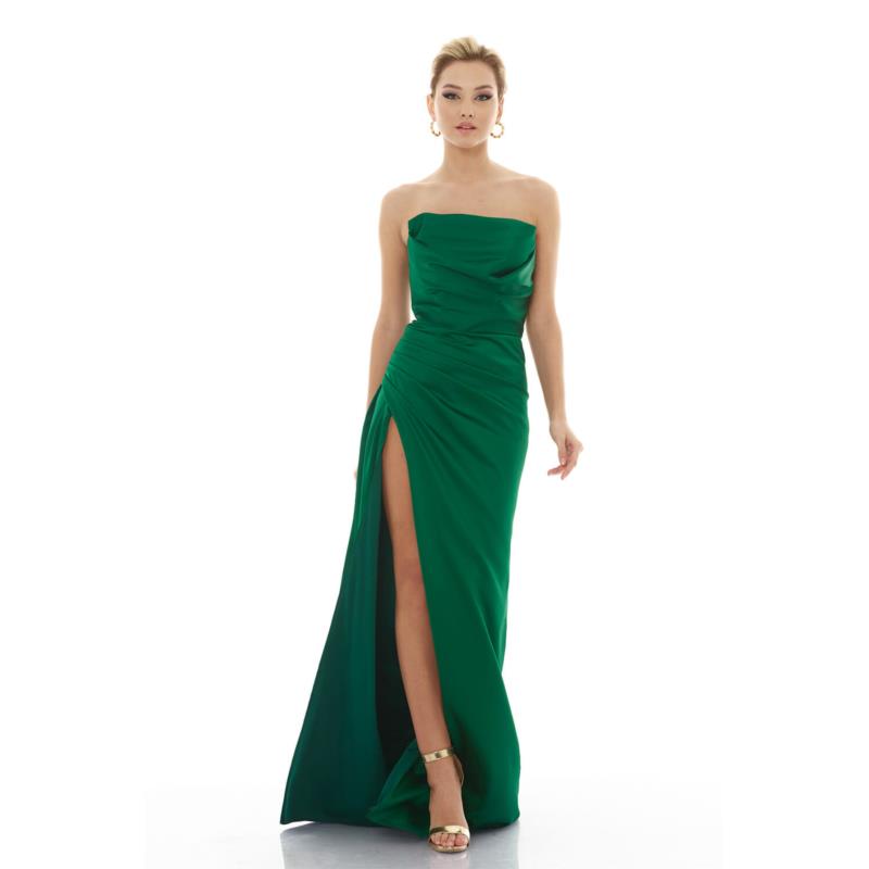 Μάξι Σατέν Στράπλες Φόρεμα Με Σκίσιμο Πράσινο