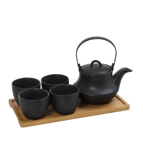 Σετ Τσαγιού Με Σίτα Stoneware Ritual ESPIEL 1x600/4x200ml Με Δίσκο Μπαμπού Μαύρο SPI112 (Υλικό: Bamboo, Χρώμα: Μαύρο) - ESPIEL - SPI112