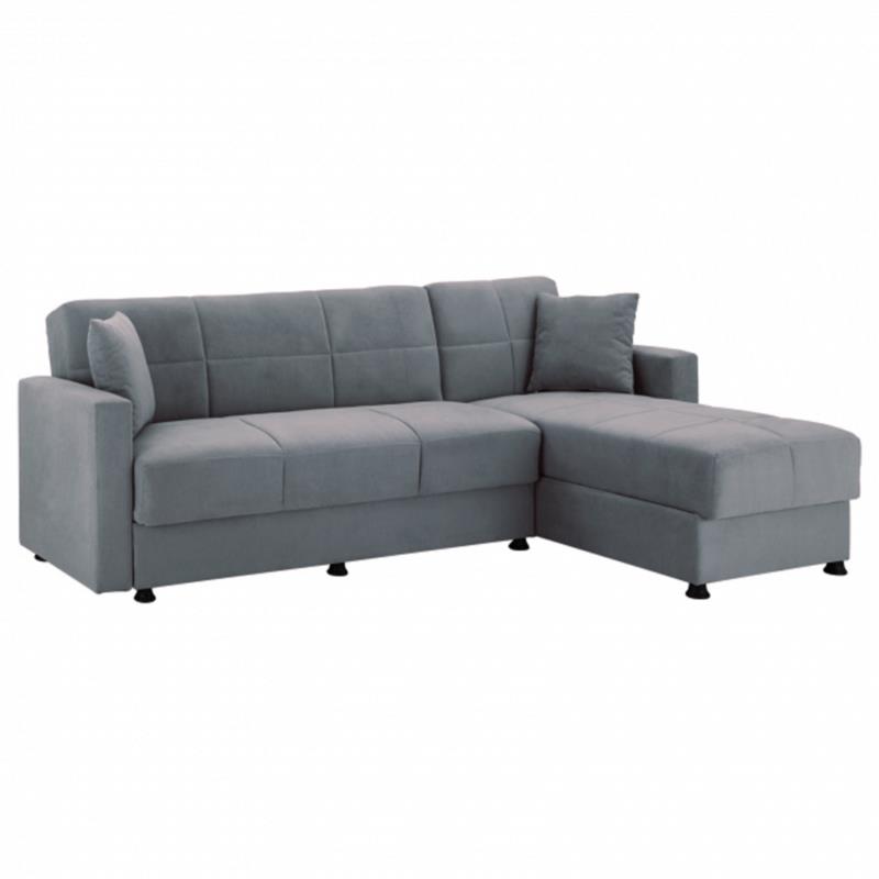 Γωνιακός καναπές-κρεβάτι "HUGO" αναστρέψιμος υφασμάτινος σε γκρι χρώμα 236x146x81