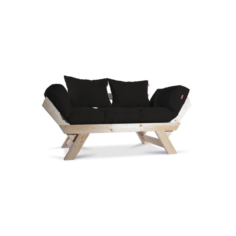 Καναπές "NAZIRA" διθέσιος από ξύλο/ύφασμα σε φυσικό/μαύρο χρώμα 160x80x70