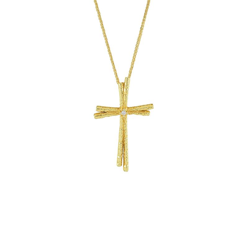 Χρυσός σταυρός Κ14 με ζιργκόν ΧΣ00014 - Χωρίς Αλυσίδα