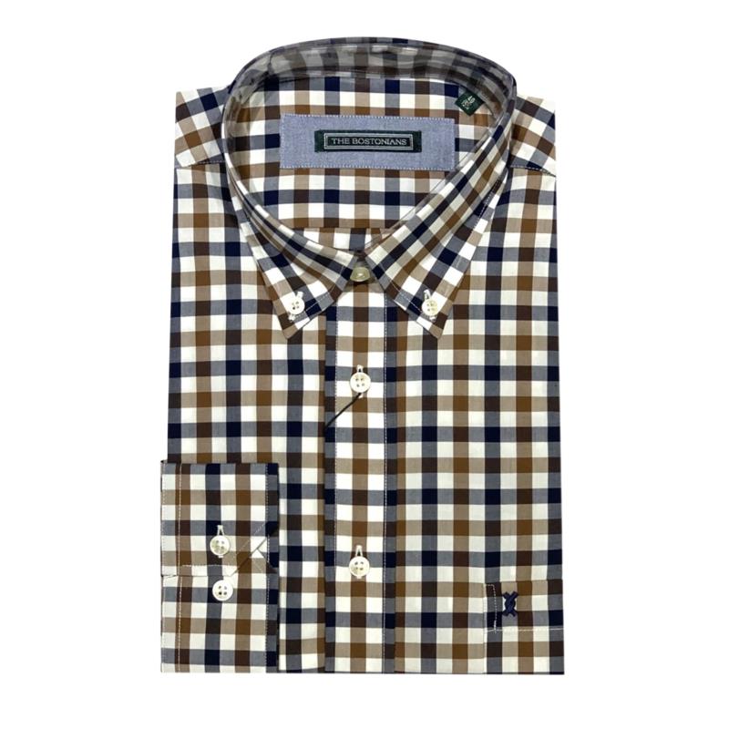 The Bostonians ανδρικό πουκάμισο με καρό σχέδιο - AACH8004 - Καφέ