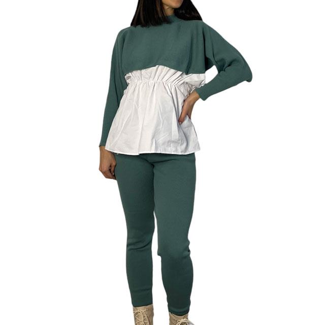Σετ ριπ κολάν - μπλούζα με λευκή λεπτομέρεια (Πράσινο)