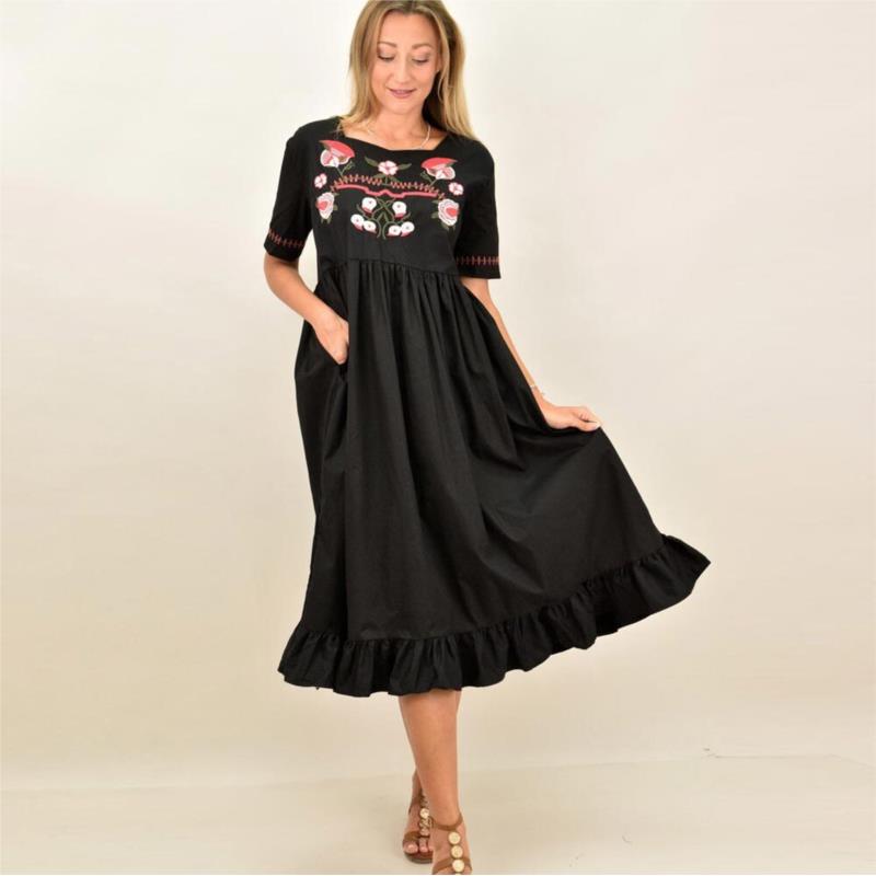 Γυναικείο φόρεμα με κέντημα Μαύρο 10714