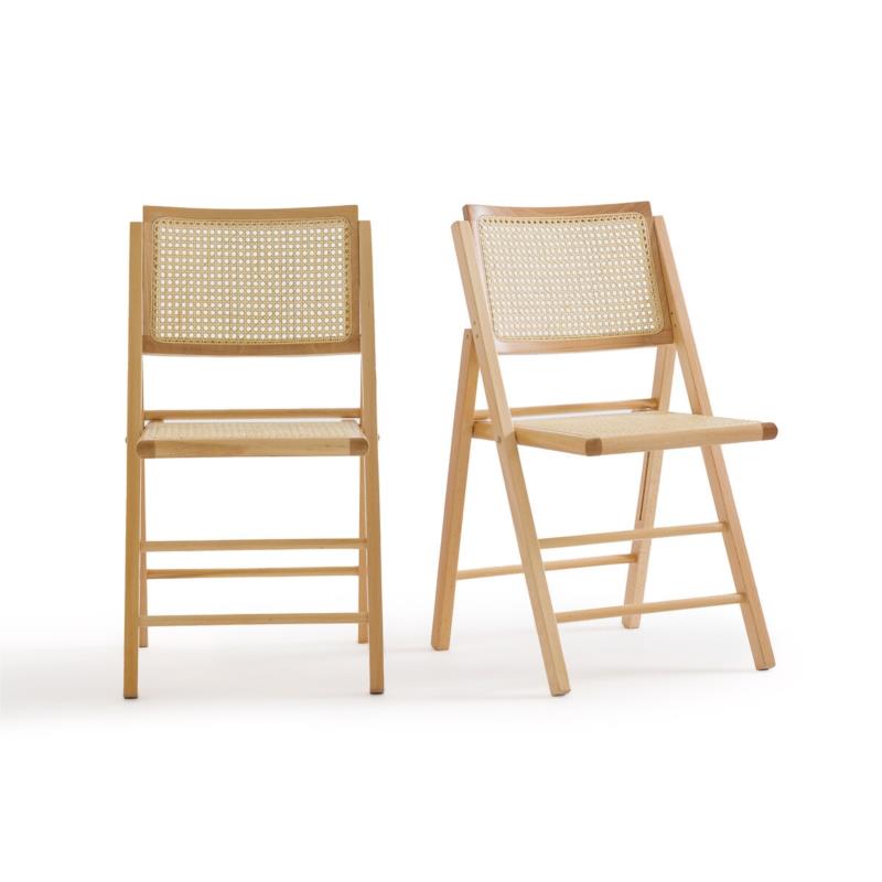 Σετ 2 πτυσσόμενες καρέκλες από ξύλο οξιάς και ψάθα Μ52xΠ44xΥ82cm