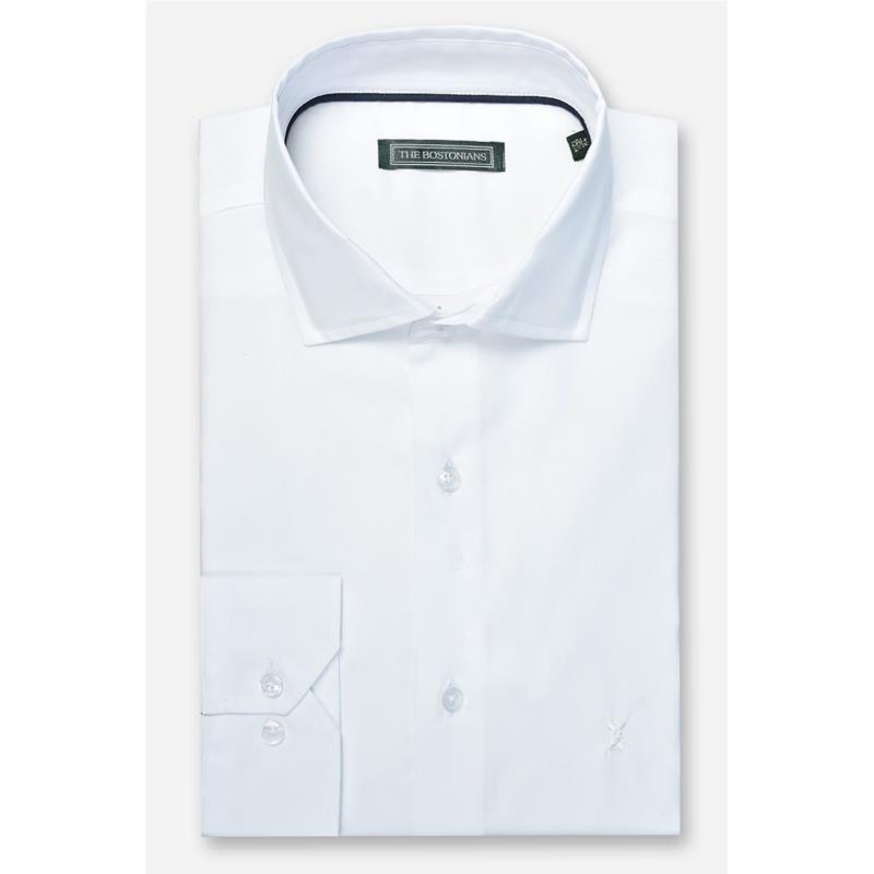 The Bostonians ανδρικό πουκάμισο μονόχρωμο με κεντημένο λογότυπο - ANP1969 - Λευκό