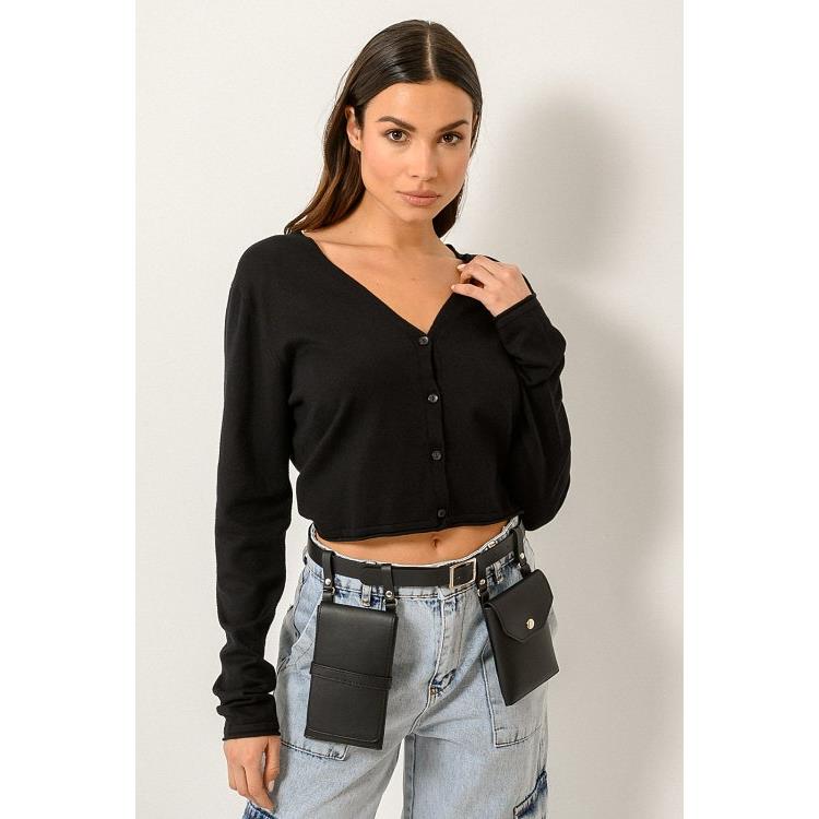 Κροπ πλεκτή ζακέτα (BLACK)