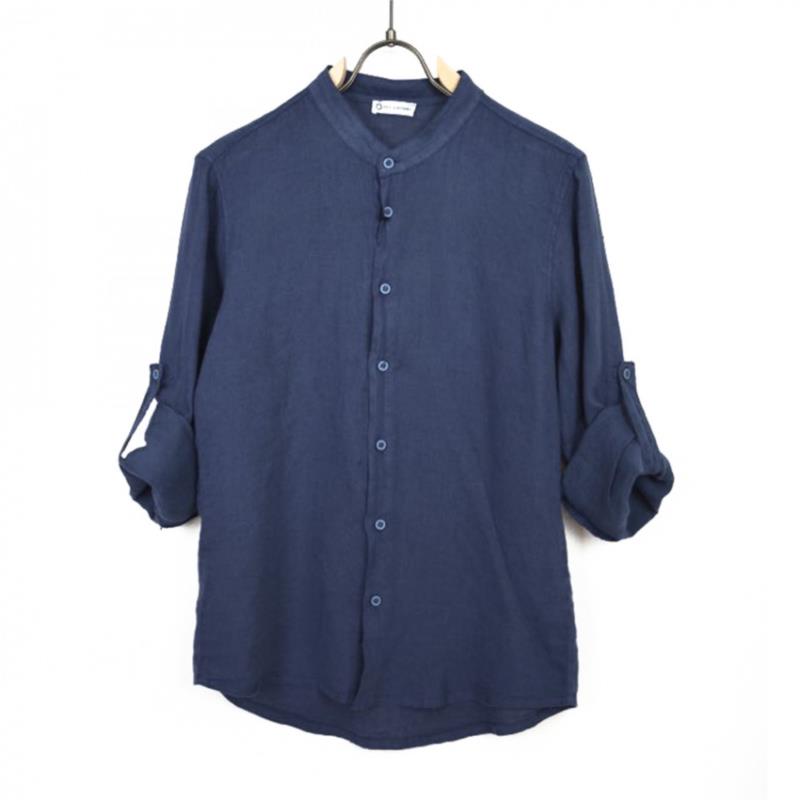 Ανδρικό λινό πουκάμισο σε τζιν χρώμα