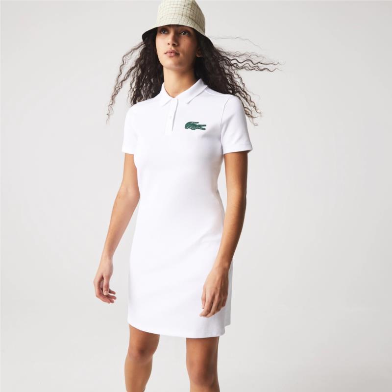 LACOSTE Women's Made In France Organic Cotton Pique Polo Dress EF1196-00 001 Λευκό
