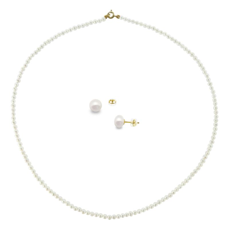 Σετ κολιέ και σκουλαρίκια σε Κ14 χρυσό με λευκά μαργαριτάρια - M990037